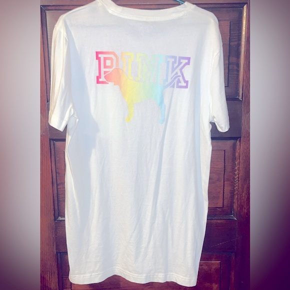PINK rainbow tee oversized small NWOT - Picture 2 of 5